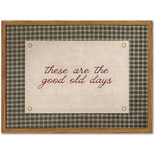 Framed These Are The Good Old Days Wall Art, Vintage Family Inspirational Quote Pictures Wall Decor, Retro Green Gingham Paintings Prints Motivational Home Decor for Living Room Bedroom 12x16 inch