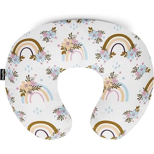 Beeboo Nursing Pillow and Positioner, Supportive for Breastfeeding and Bottle Feeding, Removable and Washable Cover, Soft and Breathable Fabric, Rainbow White