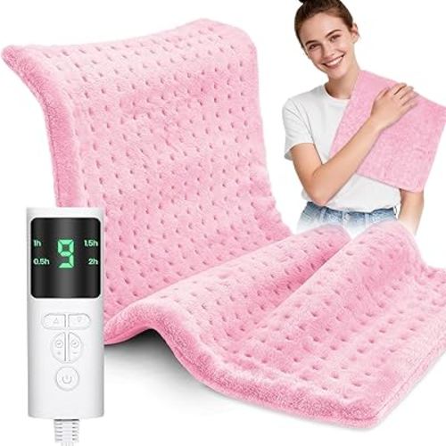Heating Pad for Back Pain, Electric Heat Pad with 9 Heat Levels & 4 Auto-Off Timers, Portable Heating Pad for Period Cramps, Shoulder, Neck, Machine Washable, Gifts for Women and Men, Pink, 24''×12''