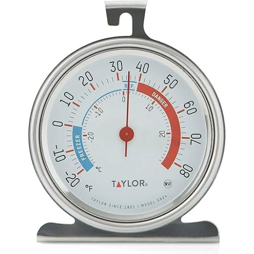 Taylor 5924 Large Dial Kitchen Refrigerator and Freezer Analog Thermometer, 3-Inch Dial, Easy to Read, Silver Finish, Accurate Temperature Monitoring