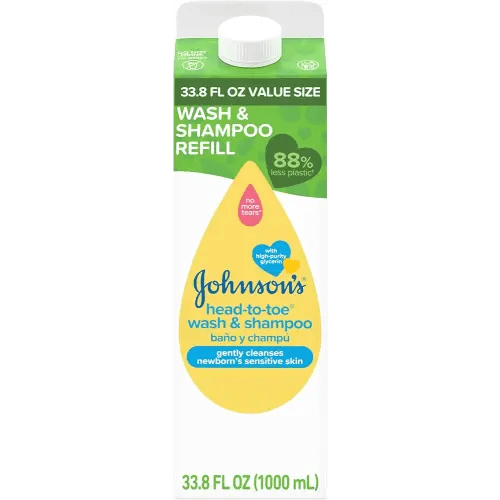 Johnson's Baby Head-To-Toe Gentle Baby Body Wash & Shampoo, Tear-Free & Hypoallergenic Baby Body Wash & Shampoo for Newborn’s Sensitive Skin & Hair, Value Size Wash Refill, 33.8 fl. oz