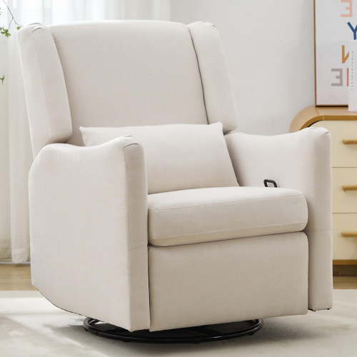 Lazy Boy Glider Baby Seat with Comfortable Cushion, Swiveling Rocking Chair, Suitable for Small Spaces, Faux Lambskin (White)