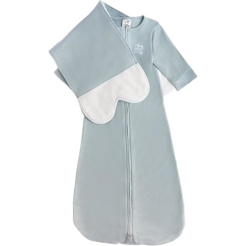 Safe Organic Newborn Baby Sleep Sack & Wrap Blanket | Natural Transitional Accessory for Calming Sleep Support, Blue, Small (7-12 lbs)