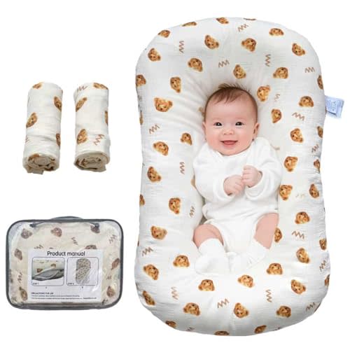 Sofoliana Baby Lounger, Newborn Lounger with Breathable & Soft Cover for Home and Travel, 0-24 Months Newborn Babies Essentials Gifts. (2 Cover Included)