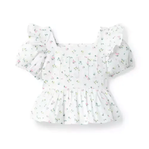 Girl White Floral Floral Puff Sleeve Peplum Top by Janie and Jack