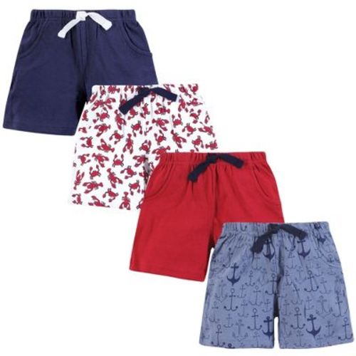 Hudson Baby Infant Boys Shorts Bottoms 4-Pack, Anchors And Shellfish