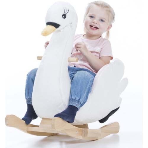 Gerardo's Toys: Little Rockers - Swan - Wooden Plush Ride-On Rocking Animal Toy - Gerardo's Toys | Maisonette