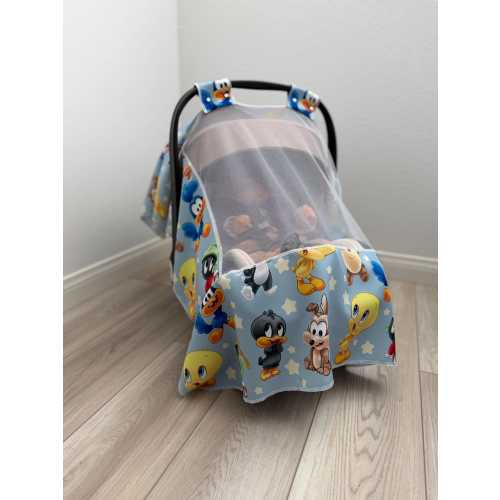 Cute characters and Friends Baby Car Seat Cover With Mosquito Net-Baby Name Nursing Cover - infant car seat cover- Shower Gift
