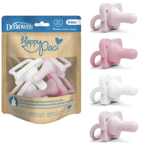 Amazon.com: Dr. Brown's HappyPaci Silicone Pacifier, Pink and White, 0-6m, 4-Pack