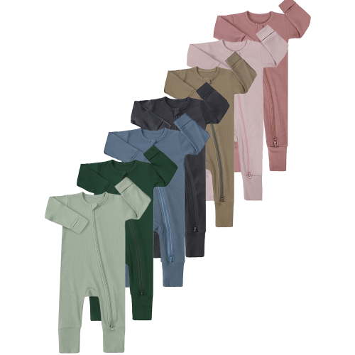 ATAIKU 0-24M Newborn Baby Zipper Footless Pajamas Bamboo Long Sleeve Footed Sleepers Sleep 'N Play