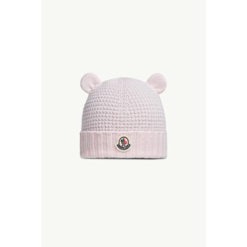 Light Pink Wool Beanie with Teddy Bear Ears - Accessories for Children | Moncler US
