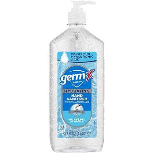 Germ-X Hand Sanitizer, Hydrating with Hyaluronic Acid, 1L Bulk Pack, Instant & No Rinse Formula, Sanitizing Liquid Gel for All Skin Types, Formulated without Parabens, Phthalates & Dyes