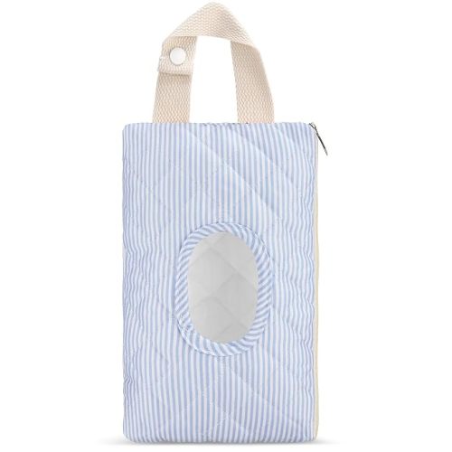 Quilted Wipes Pouch Baby Wipe and Diaper Pouch, Stripe, Blue