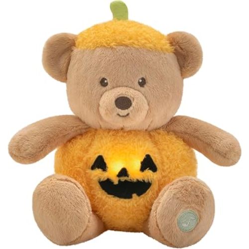 Magic Years 7 inch Sitting Musical Light Up Pumpkin Bear for Baby, Plays Halloween Tune, Orange