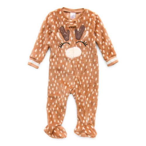 North Pole Trading Co. Reindeer Baby Unisex Plush Crew Neck Long Sleeve Matching Family Footed Pajamas