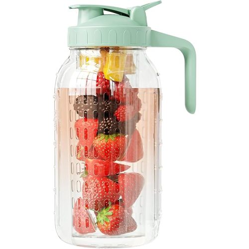 Breast Milk Pitcher Jug - 32 oz Glass Mason Jar Airtight Pitcher with Pour Spout Handle for Breastmilk, Iced Tea, Ice Drinks Storage Container（Pink）