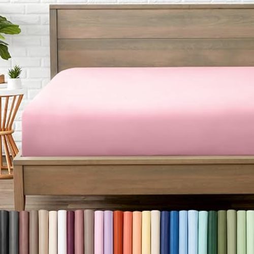 Bare Home Full Fitted Sheet - 1800 Ultra-Soft (Full, Light Pink)