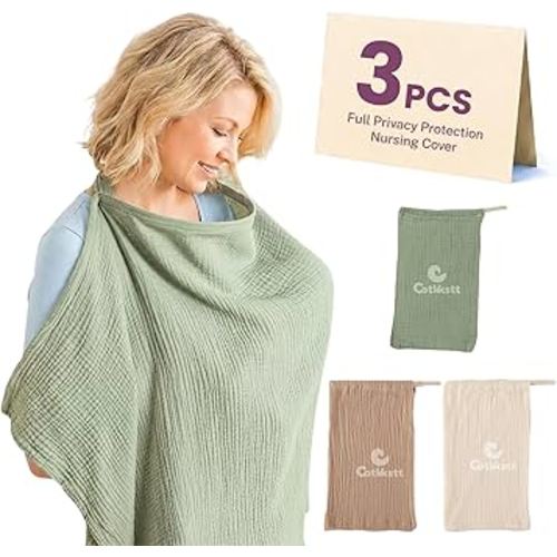 Cotkkstt 3-Pack Breathable Nursing Cover Up, A Cloth to Cover The Chest While Breastfeeding. Professional Breastfeeding Essentials, Breast Feeding Covers for Women and New Mom Essentials