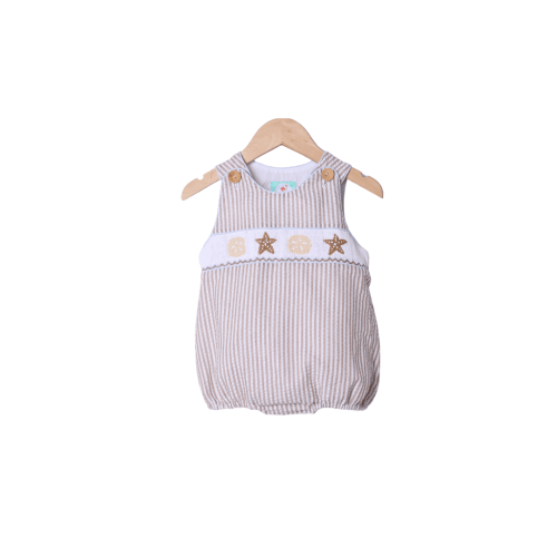 Smocked Starfish Khaki Seersucker Bubble