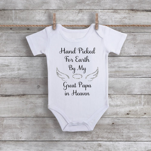 Hand Picked for Earth by My Great Papa in Heaven Bodysuit - Infant One Piece Bodysuit - Angel Wings