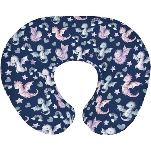 Fairytale Dragon Love Stars Baby Nursing Pillow Covers for Boy Girl Baby Dragons Purple Nursery Feeding Pillowcase for Breastfeeding Pillows Fantasy Animal Soft Stretchy Slipcover for Newborn Infant