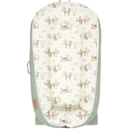 Konssy 100% Cotton Baby Lounger Cover Fits DockATot Deluxe+, Cover Only | Soft & Breathable, Easy Installation with Two-Way Zipper & Snap Buttons, Cozy Replacement Slipcover for Baby Nest (Woodland)