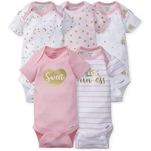 Gerber Baby Girls' 5-Pack Short Sleeve Variety Onesies Bodysuits