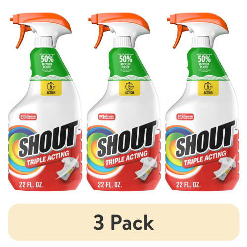 (3 pack) Shout Active Enzyme Laundry Stain Remover Spray, Triple-Acting Formula Clings, Penetrates, and Lifts 100+ Types of Everyday Stains - Prewash Spray 22 FL. OZ.