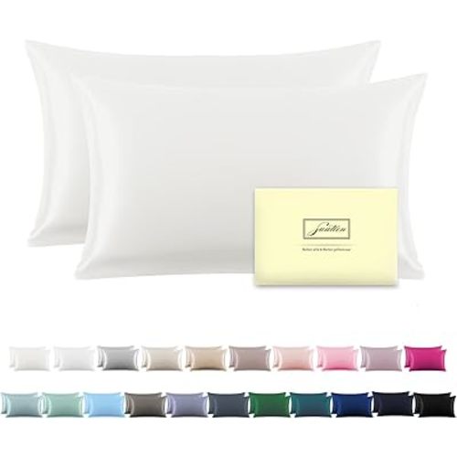 Silk Pillow Cases 2 Pack Soft Breathable and Sliky Standard Size Pillow Cases Set of 2,Natural Mulberry Satin Silk Pillowcase with Hidden Zipper for Hair and Skin (Ivory,20"X 26",2pcs)