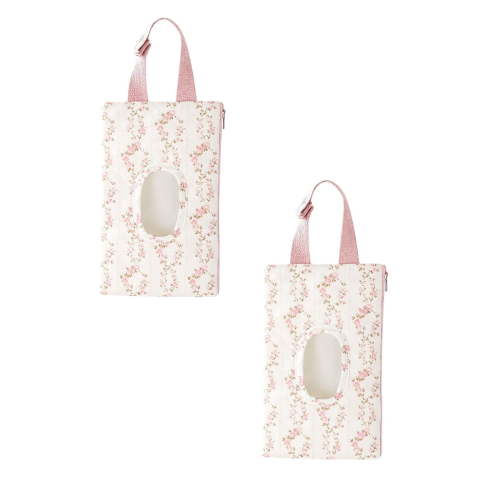 2PCS Quilted Baby Wipe Holder Quilted Wipe Pouch Portable Hanging Floral Wet Wipes Bag for Car, Stroller,5.9X10.2IN(Pink)