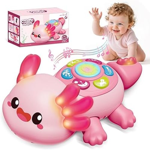 Baby Toys 6 to 12 Months, Light Up Tummy Time Toy for 12-18 Months, Crawling Axolotl Early Educational Musical Toy with Light, Christmas Birthday Gifts for Infant Baby 6-12 Month 1 2 Year Old