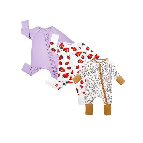 Bow Dream Bamboo Rayon Baby Boy Romper Footed Long Sleeve Footies Newborn Girl Clothes Footless with Zipper and Mitten Cuffs