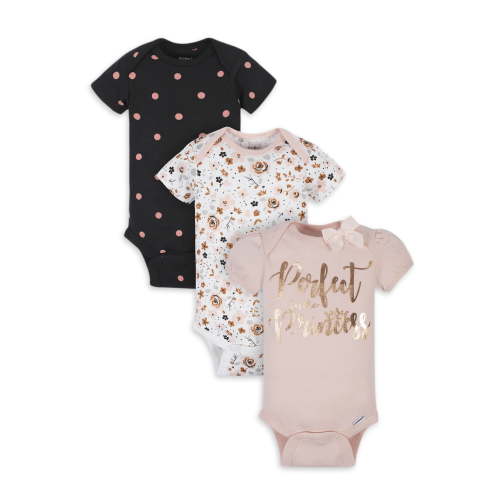 Gerber Organic Cotton Baby Girl Princess Bodysuit, 3 Pack