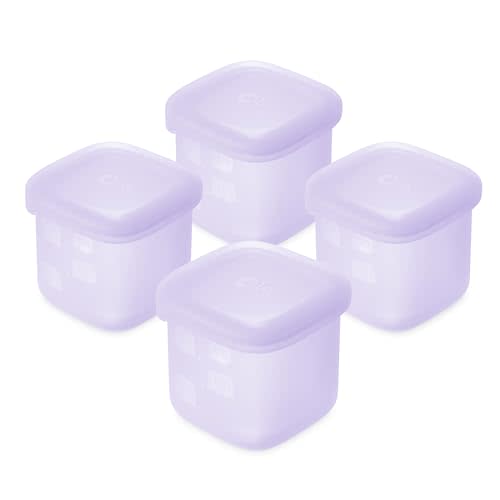 Olababy Clear Sense Silicone Storage Containers 4pk for Baby Food, Snacks, Formula, Puree, Sauce & More | Micro Plastic & BPA-Free | Daycare Essentials for Toddlers and Kids (Lilac, 4 oz / 120 ml)