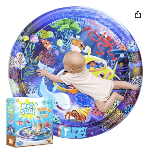 Premium Tummy Time Water Mat, Extra Large Multi-Stage Activity Center Promoting Baby Motor & Sensory Development, Inflatable Playmat Visual Stimulation Gift Infants Toddlers Boys Girls