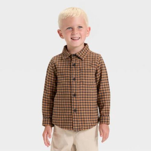 Toddler Boys' Long Sleeve Checkered Woven Shirt - Cat & Jack™ Brown/Black