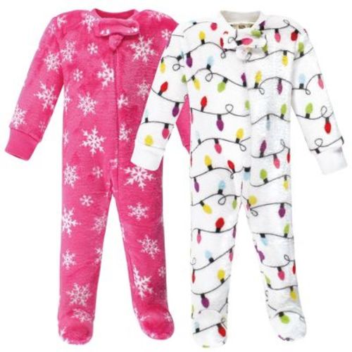 Hudson Baby Infant Girl Plush Sleep and Play, Pink Christmas Lights, 0-3 Months