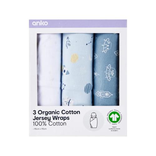 3 Pack Organic Cotton Jersey Wraps - Space - One Size