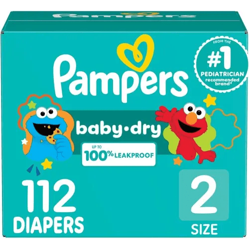 Pampers Diapers - Baby Dry - Size 2, 112 Count, Absorbent Disposable Infant Diaper (Packaging May Vary)