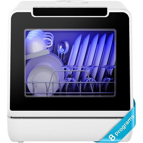 EUHOMY Countertop Dishwasher Portable, 8 Programs Mini Dishwasher with 5L Built-in Water Tank and Inlet hose, No Hookup Needed, Dish Washer with Self Clean/Baby Care/Air Dry, for Apartments & RVs