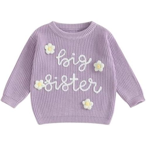 Toddler Infant Baby Girl Knit Sweater Big Sister Little Sister Matching Outfits Long Sleeve Pullover Sweatshirt