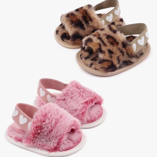 Amazon.com: Yinbwol 2 Pack Infant Baby Girls Sandals Elastic Back Strap Flats Slippers Soft Toddles Princess Shoes Faux Fur Slides Shoes First Walker House Shoes