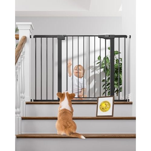 Cumbor 29.7-48" Baby Gate for Stairs, Mom's Choice Awards Winner-Dog Gate for Doorways, Auto Close Safety Pet Gate for Dogs Indoor, Easy Install Pressure Mounted Child Gate with Walk Thru Door, Black