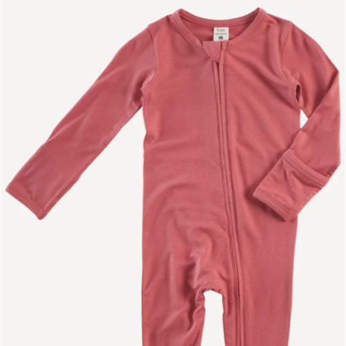 long sleeve two way zipper footie | berry | bamboo