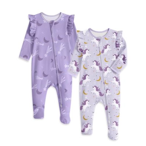 Yoofoss Baby Sleepers 100% Organic Cotton Baby Girl Clothes Baby Pajamas | Footed Pajamas for Newborn 0-3 3-6 6-9 Months , Two Way Zipper 2Pcs Soft Sleep and Play Infant Pjs with Mitten Cuffs