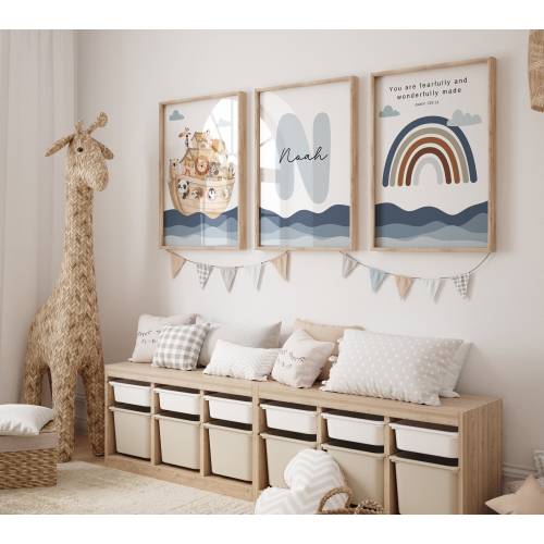 Set of 3 Christian nursery wall art,Noahs ark,Noahs ark nursery,Bible verse wall art,Scripture wallart,Personalized nursery,Custom name sign