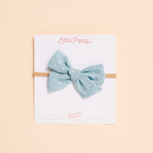 Blue Chiffon Dots Headband Bow