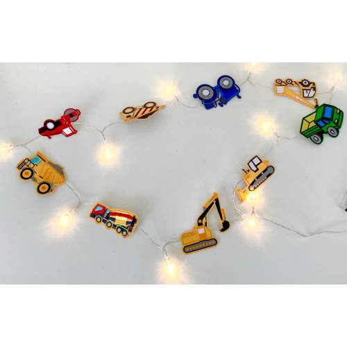 Construction theme lights garland, decor boys room, truck theme decor, night light boy, gift for grandson