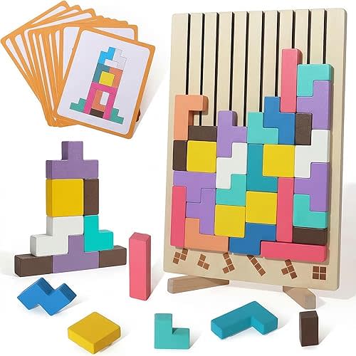 Wooden Stacking Puzzle Toy,Wooden Montessori Russian Blocks Puzzle -3D Stacking Toy for 3-6 Year,Educational Gifts for Boys and Girls.