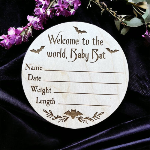 Baby Bat Birth Announcement / Baby Goth Gift / Baby Bat Lover / Goth Baby Shower Gift / Cute Bat Decor / Bat Nursery Decor / Goth Nursery